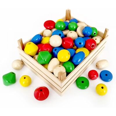 HESS SINCE 1990 Hess Holzspielzeug 14345 KIGA-Mix knutselmix kleurrijke houten kralen voor knutselen en decoreren HESS SINCE 1990 Hess Holzspielzeug 14345 KIGA-Mix knutselmix kleurrijke houten kralen voor knutselen en decoreren