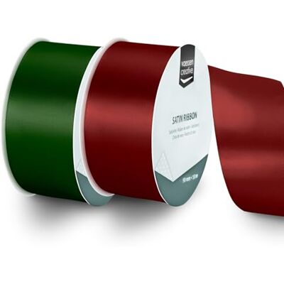 Creative Satijnen linten, 2 kerstkleuren, 10 m x 5 cm, groen en rood, dun lint voor geschenkverpakkingen en knutselen Creative Satijnen linten, 2 kerstkleuren, 10 m x 5 cm, groen en rood, dun lint voor geschenkverpakkingen en knutselen