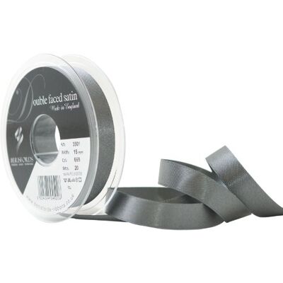 Berisfords Dubbelzijdig satijnen lint van polyester, 15 mm, ijzergrijs Berisfords Dubbelzijdig satijnen lint van polyester, 15 mm, ijzergrijs