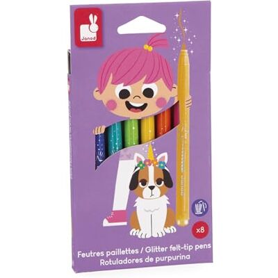 Janod 8 viltstiften met glitter hoge dichtheid glitter en wasbare inkt verschillende kleuren kinderen kleuren creatieve vrije tijd, scrapbooking, handwerk vanaf 3 jaar J07412 Janod 8 viltstiften met glitter hoge dichtheid glitter en wasbare inkt verschillende kleuren kinderen kleuren creatieve vrije tijd, scrapbooking, handwerk vanaf 3 jaar J07412