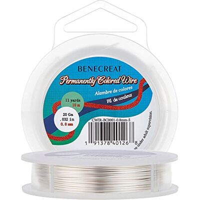 BENECREAT CWIR-BC0001-0.8mm-S Aanslagbestendige zilverdraad, 20 gauge (0,8 mm), koperdraad voor het maken van sieraden, 10 m,Zilver BENECREAT CWIR-BC0001-0.8mm-S Aanslagbestendige zilverdraad, 20 gauge (0,8 mm), koperdraad voor het maken van sieraden, 10 m,Zilver