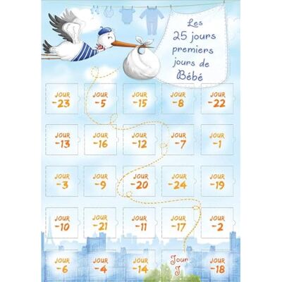 Calendrier Evenement Kalender voor en na de geboorte, 25 dagen tips, tips en uitdagingen, formaat A3 reuzenkaarten, kartonnen ezel inbegrepen, handillustraties, cadeau-idee voor aanstaande moeder, blauw Calendrier Evenement Kalender voor en na de geboorte, 25 dagen tips, tips en uitdagingen, formaat A3 reuzenkaarten, kartonnen ezel inbegrepen, handillustraties, cadeau-idee voor aanstaande moeder, blauw