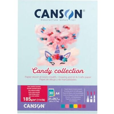 Canson Album Candy Collection 30 vellen A4 185 g/m² in 6 verschillende kleuren, pastel, A4-185, C612708000 Canson Album Candy Collection 30 vellen A4 185 g/m² in 6 verschillende kleuren, pastel, A4-185, C612708000