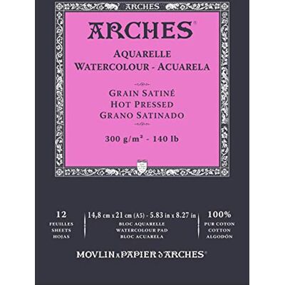 Arches Blok Enc 14,8 x 21 cm, 12 uur, aquarel, 100% satijn, 300 g, wit Arches Blok Enc 14,8 x 21 cm, 12 uur, aquarel, 100% satijn, 300 g, wit