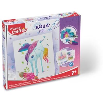 Maped Creativ Aqua'Art Eenhoorns – aquarelactiviteit voor kinderen – kleuren met aquarelpotloden + waterkwast op metalen ondergronden – 3 posters om in te kleuren en te personaliseren – vanaf 7 jaar Maped Creativ Aqua'Art Eenhoorns – aquarelactiviteit voor kinderen – kleuren met aquarelpotloden + waterkwast op metalen ondergronden – 3 posters om in te kleuren en te personaliseren – vanaf 7 jaar