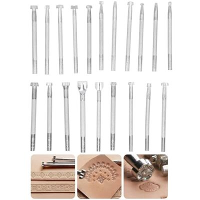 BIKING Lederen stempelpons, 20 stuks, lederen stempel, stempel, stempel, patroon, sculptuur, gereedschap voor het maken van embossing lederwaren BIKING Lederen stempelpons, 20 stuks, lederen stempel, stempel, stempel, patroon, sculptuur, gereedschap voor het maken van embossing lederwaren