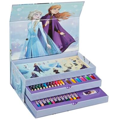 Undercover Kleurkoffer, 44-delig, creatieve set voor kinderen, met 3 vakken vol kleurplezier, waskrijtjes, poster, stickers, voor kinderen vanaf 3 jaar, Frozen Undercover Kleurkoffer, 44-delig, creatieve set voor kinderen, met 3 vakken vol kleurplezier, waskrijtjes, poster, stickers, voor kinderen vanaf 3 jaar, Frozen