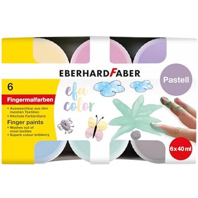 Eberhard Faber 578604 vingerverfset voor kinderen met 6 pastelkleuren, elk ca. 40 ml, mengt goed en droogt snel, voor creatief schilderen Eberhard Faber 578604 vingerverfset voor kinderen met 6 pastelkleuren, elk ca. 40 ml, mengt goed en droogt snel, voor creatief schilderen