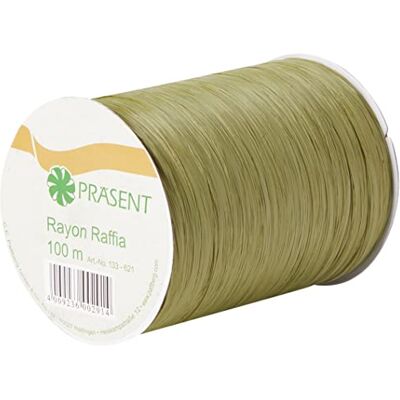PRÄSENT 100 meter spoel van biologisch afbreekbaar raffia-lint in olijfgroen rayon PRÄSENT 100 meter spoel van biologisch afbreekbaar raffia-lint in olijfgroen rayon