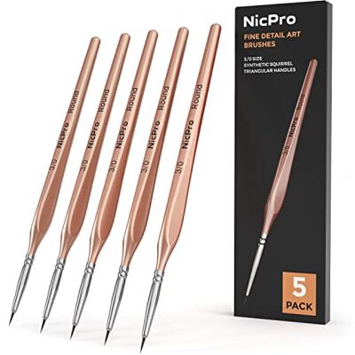 Nicpro 5 stuks professionele miniatuurpenselen met fijne punt 000 3/0 ronde penselen voor aquarel, olie, acryl, knutselmodellen, steenverf, leger Nicpro 5 stuks professionele miniatuurpenselen met fijne punt 000 3/0 ronde penselen voor aquarel, olie, acryl, knutselmodellen, steenverf, leger