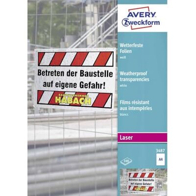 Avery /Zweckform A4-folie, wit, Reonic, dikte 0,13 mm Avery /Zweckform A4-folie, wit, Reonic, dikte 0,13 mm