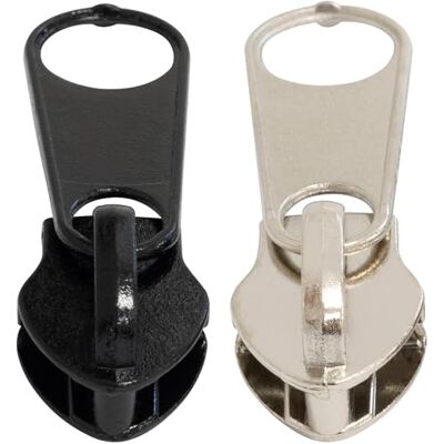 AERZETIX Set van 12 niet-afsluitbare schuifregelaars voor ritssluiting spiraal metaal in de kleur zwart en zilver kledingaccessoires tassen naaiproject decoratie AERZETIX Set van 12 niet-afsluitbare schuifregelaars voor ritssluiting spiraal metaal in de kleur zwart en zilver kledingaccessoires tassen naaiproject decoratie