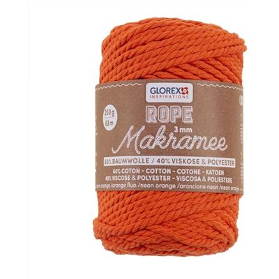 GLOREX 5 1007 35 macramétouw, gedraaid, superzacht, 60% katoen, 40% viscose, neonoranje, 3 mm, 250 g, lengte 63 m GLOREX 5 1007 35 macramétouw, gedraaid, superzacht, 60% katoen, 40% viscose, neonoranje, 3 mm, 250 g, lengte 63 m