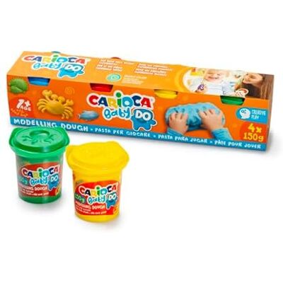 CARIOCA Baby Do boetseerklei voor kinderen vanaf 12 maanden, 4 verschillende kleuren, luchtdrogend en vuile handen, 4 stuks van 150 g CARIOCA Baby Do boetseerklei voor kinderen vanaf 12 maanden, 4 verschillende kleuren, luchtdrogend en vuile handen, 4 stuks van 150 g