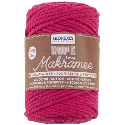 GLOREX 5 1007 36 macramétouw, gedraaid, superzacht, 60% katoen, 40% viscose, neonroze, lengte 63 m, 3 mm, 250 g GLOREX 5 1007 36 macramétouw, gedraaid, superzacht, 60% katoen, 40% viscose, neonroze, lengte 63 m, 3 mm, 250 g