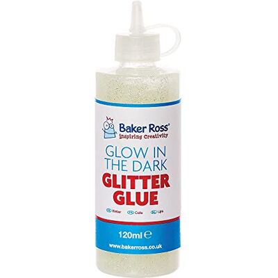 Baker Ross FX132 Glow in the dark glitterlijm 1 fles van 120 ml, lijm voor kinderen, handwerk, papier, kaart, kunstprojecten vloeibare glitterlijm Baker Ross FX132 Glow in the dark glitterlijm 1 fles van 120 ml, lijm voor kinderen, handwerk, papier, kaart, kunstprojecten vloeibare glitterlijm