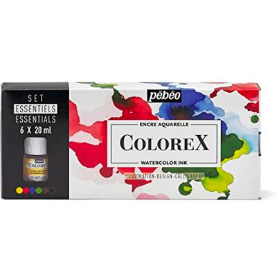 PEBEO Pébéo Colorex Box met 6 flessen van 20 ml gesorteerd Manga-tekenset & Colorex illustratie aquarelinkt lichtgeel, Turks rood, ultramarijnblauw, lentegroen, sepia, ivoorzwart, 6 x 20 ml PEBEO Pébéo Colorex Box met 6 flessen van 20 ml gesorteerd Manga-tekenset & Colorex illustratie aquarelinkt lichtgeel, Turks rood, ultramarijnblauw, lentegroen, sepia, ivoorzwart, 6 x 20 ml
