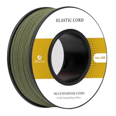 Abma Cord Elastische draden, 1 mm x 20 m, rond, elastisch koord, voor armbanden, maskers, halskettingen, sieraden, hoed, camping, legergroen Abma Cord Elastische draden, 1 mm x 20 m, rond, elastisch koord, voor armbanden, maskers, halskettingen, sieraden, hoed, camping, legergroen