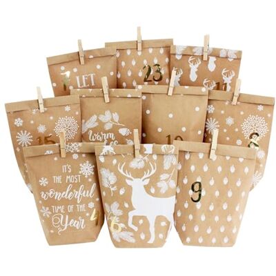 Papierdrachen DIY adventskalender om te vullen 24 bedrukte cadeauzakjes en 24 cijferstickers en clips motief Gezellig Winterwit om te knutselen en cadeau te geven Kerstmis Papierdrachen DIY adventskalender om te vullen 24 bedrukte cadeauzakjes en 24 cijferstickers en clips motief Gezellig Winterwit om te knutselen en cadeau te geven Kerstmis