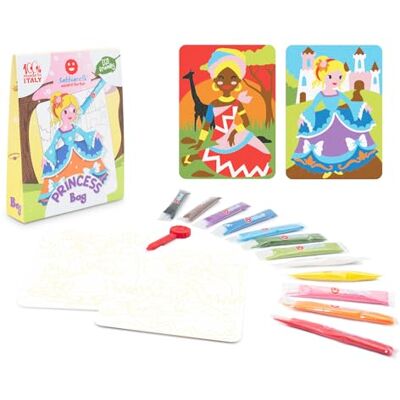 Sabbiarelli Bag Princess Mini Sand Art Kit: prinsessen Bevat zelfklevende tekeningen, gekleurd zand en mini-spatel, 100% Made in Italy, knutselwerk, kinderen 5-12 jaar Sabbiarelli Bag Princess Mini Sand Art Kit: prinsessen Bevat zelfklevende tekeningen, gekleurd zand en mini-spatel, 100% Made in Italy, knutselwerk, kinderen 5-12 jaar