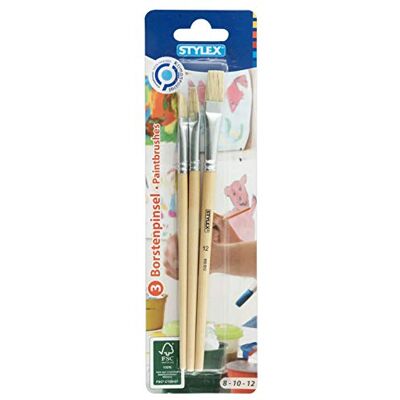 Stylex 35044 Set van 3 platte kwasten in de maten 8, 10 en 12 Voor het beschilderen met plafondverf, temperament, aquarel, olie en acryl geschikt Stylex 35044 Set van 3 platte kwasten in de maten 8, 10 en 12 Voor het beschilderen met plafondverf, temperament, aquarel, olie en acryl geschikt