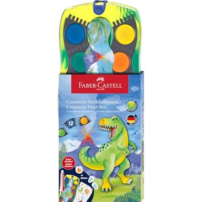 Faber-Castell 125036 Connector Dino aquarelverfdoos met 12 kleuren met ondoorzichtige witte buis en sticker Faber-Castell 125036 Connector Dino aquarelverfdoos met 12 kleuren met ondoorzichtige witte buis en sticker