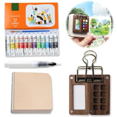 Usper Reisset, reisset, mini-aquarelpalet, draagbaar, aquarelschilderset voor schetsboek, clips voor schilders, kunstenaars, studenten (8 roosters) Usper Reisset, reisset, mini-aquarelpalet, draagbaar, aquarelschilderset voor schetsboek, clips voor schilders, kunstenaars, studenten (8 roosters)