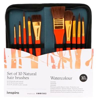 INNSPIRO Set van 10 penselen van natuurlijke borstelharen voor kunstenaars met etui INNSPIRO Set van 10 penselen van natuurlijke borstelharen voor kunstenaars met etui