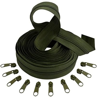 AERZETIX C62551x5-C62597x10 – set spiraalritssluiting 5 m nr. 3 kleur: olijfgroen + 10 schuifregelaars nr. 3 niet afsluitbaar kleur: olijfgroen – van metaal – mercerie couture AERZETIX C62551x5-C62597x10 – set spiraalritssluiting 5 m nr. 3 kleur: olijfgroen + 10 schuifregelaars nr. 3 niet afsluitbaar kleur: olijfgroen – van metaal – mercerie couture