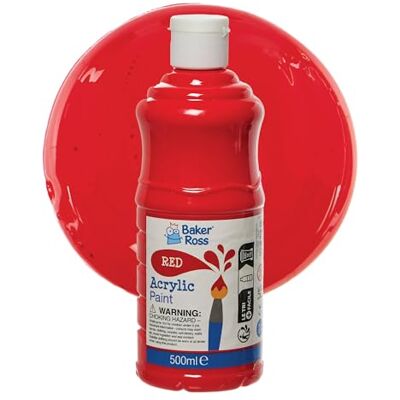 Baker Ross FN506 Acrylverf, rood, 500 ml, 1 stuk, verf voor beeldende kunst, kinderverf Baker Ross FN506 Acrylverf, rood, 500 ml, 1 stuk, verf voor beeldende kunst, kinderverf
