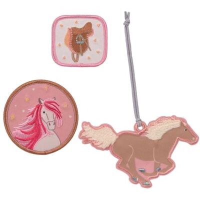 Lässig Set van 3 hangers en patches met drukknop en school, roze, paard, eenheidsmaat, patches en hangers voor rugzakken en schooltassen Lässig Set van 3 hangers en patches met drukknop en school, roze, paard, eenheidsmaat, patches en hangers voor rugzakken en schooltassen