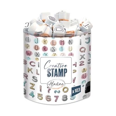 Aladine Stampo Scrap Stempelset voor creatieve kaarten Scrap, DIY, knutselen stempelset om mee te nemen + zwarte stempelset inbegrepen (MINI ALPHABET) Aladine Stampo Scrap Stempelset voor creatieve kaarten Scrap, DIY, knutselen stempelset om mee te nemen + zwarte stempelset inbegrepen (MINI ALPHABET)