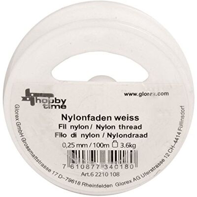 GLOREX 6 2210 108, nylondraad op spoel, wit, 0,25 mm x 100 m, belastbaar tot ca. 3,6 kg, voor het maken van sieraden, voor mobiele telefoons, ophangen GLOREX 6 2210 108, nylondraad op spoel, wit, 0,25 mm x 100 m, belastbaar tot ca. 3,6 kg, voor het maken van sieraden, voor mobiele telefoons, ophangen