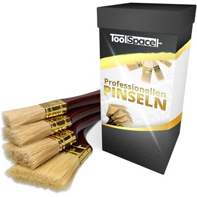 ToolSpace Set van 4 platte penselen, 25, 36, 50, 76 mm, natuurlijke borstelharen, houten handvat, lak, lak, acrylverf, lak, meubels, muren, hout, ramen, deuren, renovatie, reparaties ToolSpace Set van 4 platte penselen, 25, 36, 50, 76 mm, natuurlijke borstelharen, houten handvat, lak, lak, acrylverf, lak, meubels, muren, hout, ramen, deuren, renovatie, reparaties