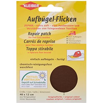 Kleiber 40 x 12 cm katoenen patch om op te strijken voor reparatie van fijn gebreid textiel, donkerbruin Kleiber 40 x 12 cm katoenen patch om op te strijken voor reparatie van fijn gebreid textiel, donkerbruin