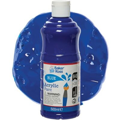 Baker Ross FN507 acrylverf blauw 500 ml 1 stuk, verf voor beeldende kunst, kinderverf Baker Ross FN507 acrylverf blauw 500 ml 1 stuk, verf voor beeldende kunst, kinderverf