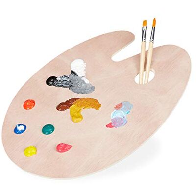 Relaxdays Houten mengpalet voor kunstenaars, acryl, aquarel en aquarel, met greepgat, 40 x 30 cm (b x d x d), schilderpalet, naturel Relaxdays Houten mengpalet voor kunstenaars, acryl, aquarel en aquarel, met greepgat, 40 x 30 cm (b x d x d), schilderpalet, naturel