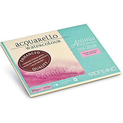 Honsell Fabriano Artistico Acquarello Watercolour, natuurlijk wit, warmgeperst satijn, 23 x 30,5 cm, 20 vellen 300 g/m², hoogwaardig aquarelpapier, 4 zijden gelijmd Honsell Fabriano Artistico Acquarello Watercolour, natuurlijk wit, warmgeperst satijn, 23 x 30,5 cm, 20 vellen 300 g/m², hoogwaardig aquarelpapier, 4 zijden gelijmd