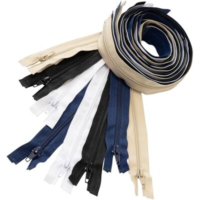 AERZETIX Set van 8 spiraalritssluitingen nr. 5 90 cm deelbaar met schuif van metaal nylon polyester kleur lichtbeige zwart donkerblauw wit AERZETIX Set van 8 spiraalritssluitingen nr. 5 90 cm deelbaar met schuif van metaal nylon polyester kleur lichtbeige zwart donkerblauw wit
