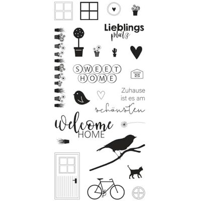 Rayher Clear Stamps 50276000 Welcome Home stempel, transparant, 97 x 205 mm, 23 motieven Rayher Clear Stamps 50276000 Welcome Home stempel, transparant, 97 x 205 mm, 23 motieven