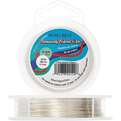 BENECREAT Aanslagbestendige zilverdraad, 22 gauge (0,6 mm), koperdraad voor het maken van sieraden, 20 m BENECREAT Aanslagbestendige zilverdraad, 22 gauge (0,6 mm), koperdraad voor het maken van sieraden, 20 m