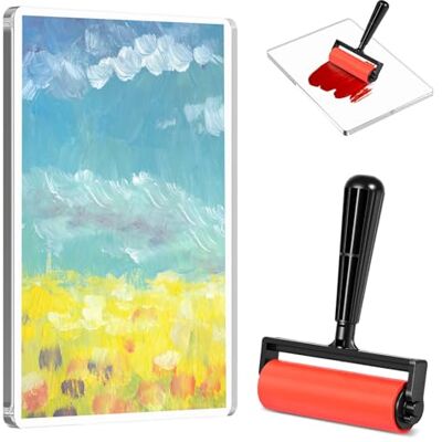 Deuson Gelli Gel drukplaat, gelplaat met kwast, herbruikbare gelplaten voor printen, printplaten, voor acrylverf, kaarten maken, schrijven Deuson Gelli Gel drukplaat, gelplaat met kwast, herbruikbare gelplaten voor printen, printplaten, voor acrylverf, kaarten maken, schrijven
