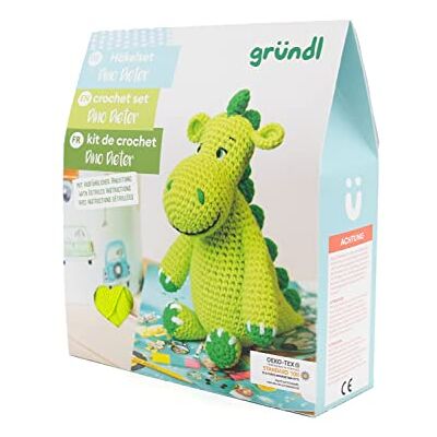 Gründl Dino Dieter haakset 15 cm 7-delig 100% katoen wasbaar op 30 °C ideaal voor haakprojecten en doe-het-zelvers Gründl Dino Dieter haakset 15 cm 7-delig 100% katoen wasbaar op 30 °C ideaal voor haakprojecten en doe-het-zelvers