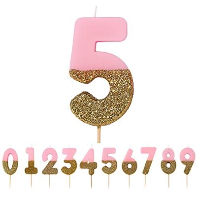 Talking Tables Verjaardagskaars nummer 5 roze met gouden glitter, hoogwaardige taartdecoratie, mooi, glinsterend voor kinderen, volwassenen, 5e, 50e feest, verjaardag, mijlpaal Talking Tables Verjaardagskaars nummer 5 roze met gouden glitter, hoogwaardige taartdecoratie, mooi, glinsterend voor kinderen, volwassenen, 5e, 50e feest, verjaardag, mijlpaal