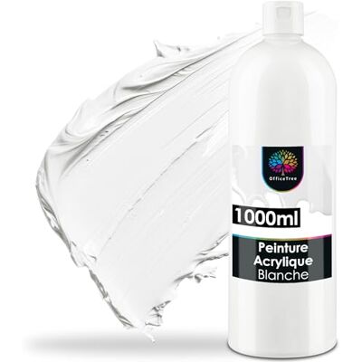 OfficeTree Acrylverf, wit, 1000 ml, op waterbasis, wit, ondoorzichtig, acrylverf, wit, acrylverf voor acrylverf, hobbykunstenaars, verf OfficeTree Acrylverf, wit, 1000 ml, op waterbasis, wit, ondoorzichtig, acrylverf, wit, acrylverf voor acrylverf, hobbykunstenaars, verf