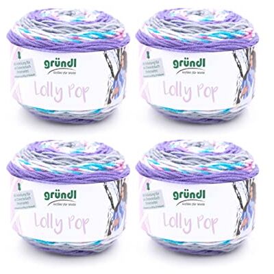 Gründl Lolly Pop dikke wol voor haken en breien met kleurverloop, zacht en huidvriendelijk, 100% polyacryl, 4 bollen 150 g/240 m, voor naalden 5-6, tinpaars Gründl Lolly Pop dikke wol voor haken en breien met kleurverloop, zacht en huidvriendelijk, 100% polyacryl, 4 bollen 150 g/240 m, voor naalden 5-6, tinpaars