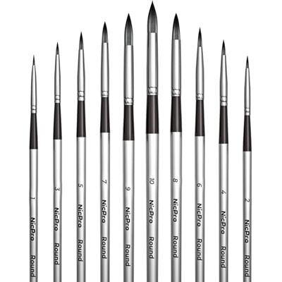 Nicpro 10 stuks aquarelverfpenselen met ronde punt voor aquarel, acrylolie, gouache, inkt, detail, steen, op nummer Nicpro 10 stuks aquarelverfpenselen met ronde punt voor aquarel, acrylolie, gouache, inkt, detail, steen, op nummer