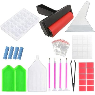 Wuuooei 75 stuks diamantschilderaccessoires, diamantschildergereedschap, accessoires voor diamond painting, roller, diamantborduurdoos, pen diamantschilderij, lijm, etikettendienblad Wuuooei 75 stuks diamantschilderaccessoires, diamantschildergereedschap, accessoires voor diamond painting, roller, diamantborduurdoos, pen diamantschilderij, lijm, etikettendienblad