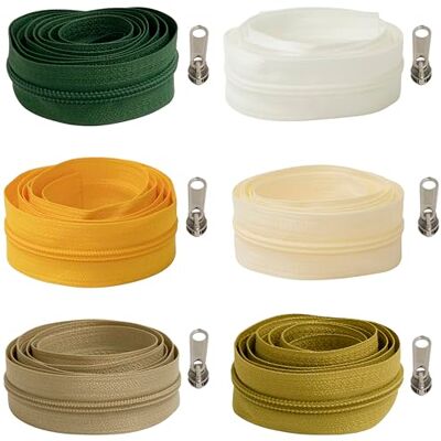 AERZETIX Set met ritssluiting spiraal 6 x 1 m nr. 5 + 18 niet-afsluitbare ritslopers nr. 5 van metaal kleur donkerbeige legergroen mosterd wit ecru geel eend AERZETIX Set met ritssluiting spiraal 6 x 1 m nr. 5 + 18 niet-afsluitbare ritslopers nr. 5 van metaal kleur donkerbeige legergroen mosterd wit ecru geel eend