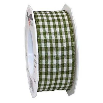 PRÄSENT Vichy Cadeaulint met metallic rand, olijf/crème, 20 m lang, voor decoratie en knutselen, 40 mm breed, geruite lint voor kleurrijke decoraties en geschenkverpakkingen, voor PRÄSENT Vichy Cadeaulint met metallic rand, olijf/crème, 20 m lang, voor decoratie en knutselen, 40 mm breed, geruite lint voor kleurrijke decoraties en geschenkverpakkingen, voor